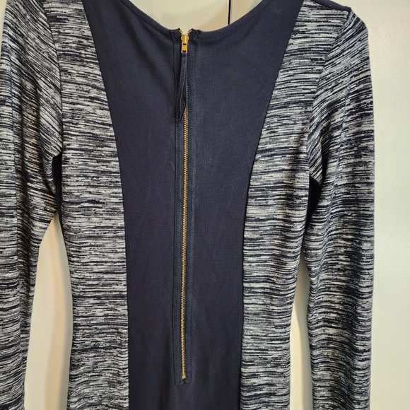 French Connection Long Sleeve Navy Jersey Bodycon Dress with Zipper | Size 4 - Picture 8 of 10